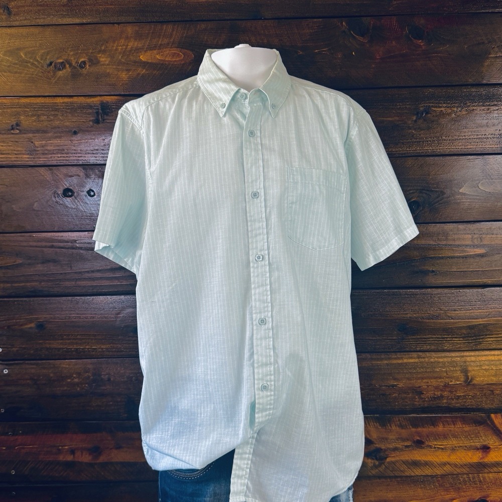 Patagonia Mens XL Worn Wear  Shirt Ticking Stripe Organic Cotton Blend Lt Blue - Picture 3 of 10